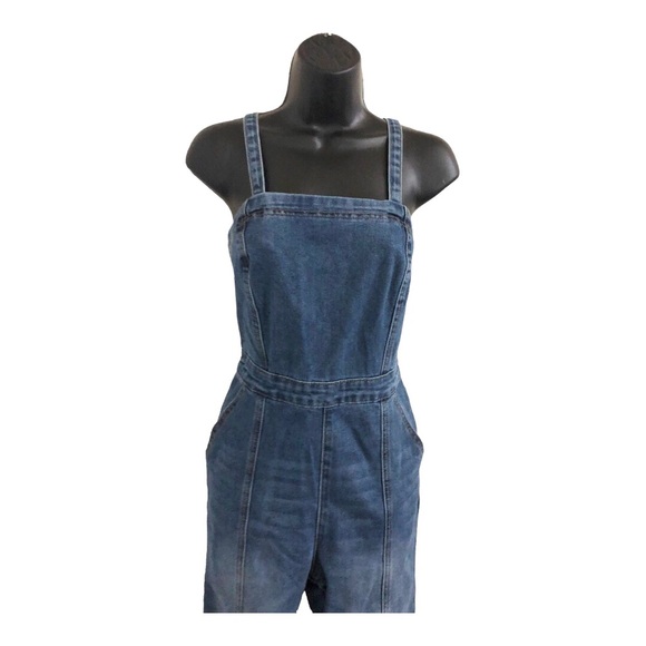 Sincerely Jules blue jeans denim faded medium wash smocked jumpsuit size Small - Picture 9 of 17